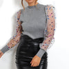 Image of New Women Mesh Sheer Blouse See-through Puff Long Sleeve Blouse