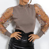 Image of New Women Mesh Sheer Blouse See-through Puff Long Sleeve Blouse