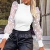 Image of New Women Mesh Sheer Blouse See-through Puff Long Sleeve Blouse