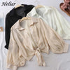 Image of Lantern Sleeve Chiffon Shirts Women Workwear Lady Buttoned Up Shirt