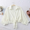 Image of Lantern Sleeve Chiffon Shirts Women Workwear Lady Buttoned Up Shirt