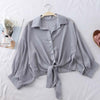 Image of Lantern Sleeve Chiffon Shirts Women Workwear Lady Buttoned Up Shirt