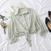 Image of Lantern Sleeve Chiffon Shirts Women Workwear Lady Buttoned Up Shirt