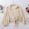 Image of Lantern Sleeve Chiffon Shirts Women Workwear Lady Buttoned Up Shirt