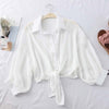 Image of Lantern Sleeve Chiffon Shirts Women Workwear Lady Buttoned Up Shirt