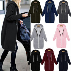 High quality Women Casual Long Zipper Hooded Jacket