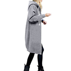 High quality Women Casual Long Zipper Hooded Jacket