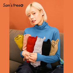 SAM'S TREE Multicolor Solid Minimalist Style Casual Knit Pullover Sweaters Women