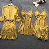 Image of Summer New 4 Pcs Set Women Pyjama Satin High Quality Lace Sexy Sleepwear