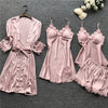 Image of Summer New 4 Pcs Set Women Pyjama Satin High Quality Lace Sexy Sleepwear