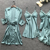 Image of Summer New 4 Pcs Set Women Pyjama Satin High Quality Lace Sexy Sleepwear