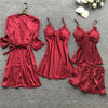 Image of Summer New 4 Pcs Set Women Pyjama Satin High Quality Lace Sexy Sleepwear