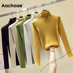 Women Turtleneck Casual Pure Cashmere Pullover Autumn Winter Solid Long Sleeve