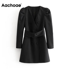 Women Fashion Puff Long Sleeve Black Mini Dress