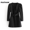 Image of Women Fashion Puff Long Sleeve Black Mini Dress