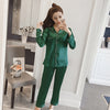 Image of Women Silk Pajama Sets Satin Pyjama Sleepwear Long Sleeve