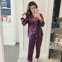 Women Silk Pajama Sets Satin Pyjama Sleepwear Long Sleeve