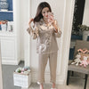 Image of Women Silk Pajama Sets Satin Pyjama Sleepwear Long Sleeve