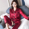 Image of Women Silk Pajama Sets Satin Pyjama Sleepwear Long Sleeve