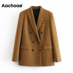 Women Elegant Long Sleeve Double Breasted Blazer Jacket