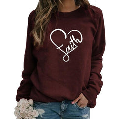 Faith Letters Print Long Sleeve Round Neck Hoodies For Women Kawaii Women's Sweatshirt Femmes Cotton Plus Size 5XL Thick Girls