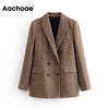 Image of Vintage Casual Plaid Blazer Women Fashion Double Breasted Office Ladies Jacket Coat