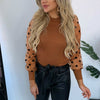 Image of Elegant Knitted Patchwork Tops Blouse Mesh Puff Sleeve O-neck Streetwear