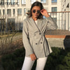 Image of Vintage Double-breasted Women Blazer Elegant Women Suit Jacket Autumn Plaid Jacket