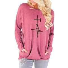 Long Sleeve Pocket Hoodies For Women Faith Letters Print s Kawaii Casual Cotton Hoodies Girls Harajuku