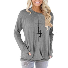 Long Sleeve Pocket Hoodies For Women Faith Letters Print s Kawaii Casual Cotton Hoodies Girls Harajuku