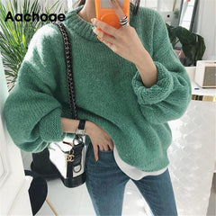 Sweater Women 2020 Autumn Winter  Solid O Neck Pullover Sweaters