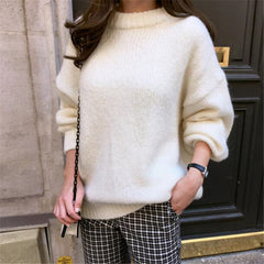 Sweater Women 2020 Autumn Winter  Solid O Neck Pullover Sweaters