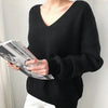 Image of Womens Sweaters 2020 Autumn Winter Casual V Neck Women Pullover Sweater Solid Long Sleeve Fashion Loose Knitted Cashmere Top