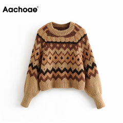 Women Casual O-neck Printed Sweater 2020 Winter Long Sleeve