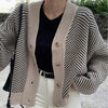 Image of Knitted Striped Cardigan Sweater Women Fashion Patchwork Top Autumn Winter 2020 Long Sleeve Casual Outwears V Neck Buttons Coat