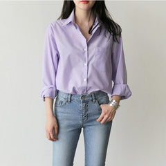 Spring Women Blouse Striped Turn-down Collar Office Lady Full Sleeve