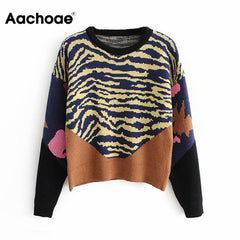 Women Knitted Pullover 2020 Casual Patchwork Sweater Autumn and Winter