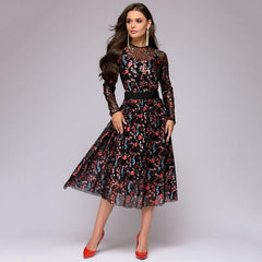 new arrived women's Explosive Digital Printed Long Sleeve Thin Dresses