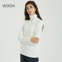 Wixra Women Soft Solid Knitted Sweaters Ladies Long Sleeve Casual Turtleneck