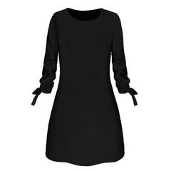 Women Fashion O-neck Solid Bow Elegant Straight Dress Spring Loose Mini Dresses