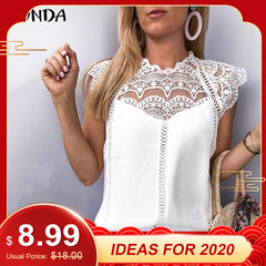 Women Blouse Tunic Sexy Sleeveless Lace Shirt