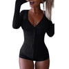 Image of Free Ostrich Bodysuit Womens Sexy V Neck Stretch Long Sleeve