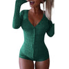 Image of Free Ostrich Bodysuit Womens Sexy V Neck Stretch Long Sleeve