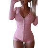 Image of Free Ostrich Bodysuit Womens Sexy V Neck Stretch Long Sleeve