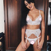 Image of 3pcs Set Women Transparent Bra Set + Garter Black Sexy Lingerie Lace Lenceria Plus Size Underwear