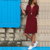 Image of Fashion Turn-down Collar Party Shirt Dress Women Solid Three Quarter Sleeve Spring Dress Plus Size Loose Casual Vestidos Robe