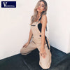 Image of Vangull New Khaki Rompers Womens Jumpsuit Long Elegant Zipper Pockets Sleeveless