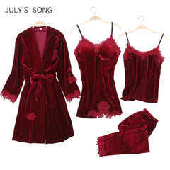 Warm Winter Pajamas Sets Women Sexy Lace Robe Pajamas Sleepwear Kit Sleeveless  Nightwear