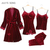 Image of Warm Winter Pajamas Sets Women Sexy Lace Robe Pajamas Sleepwear Kit Sleeveless  Nightwear