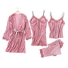 Image of Warm Winter Pajamas Sets Women Sexy Lace Robe Pajamas Sleepwear Kit Sleeveless  Nightwear